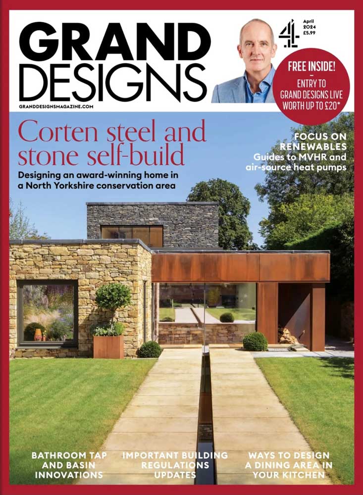 Grand Designs April 2024 magazine featuring Shere Kitchens